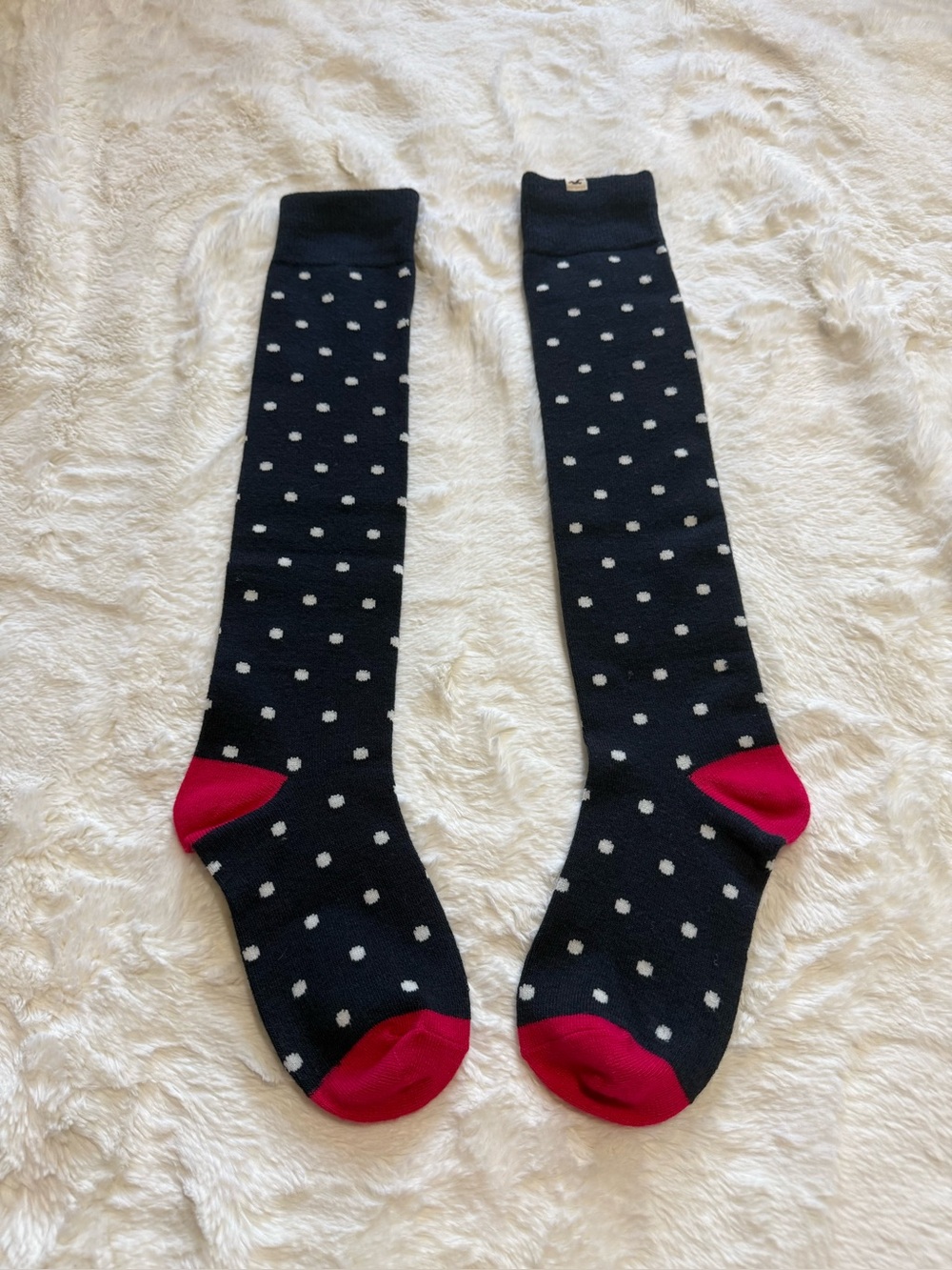 Y2K Hollister Polka Dot Knee-High Socks – Navy, White, & Red